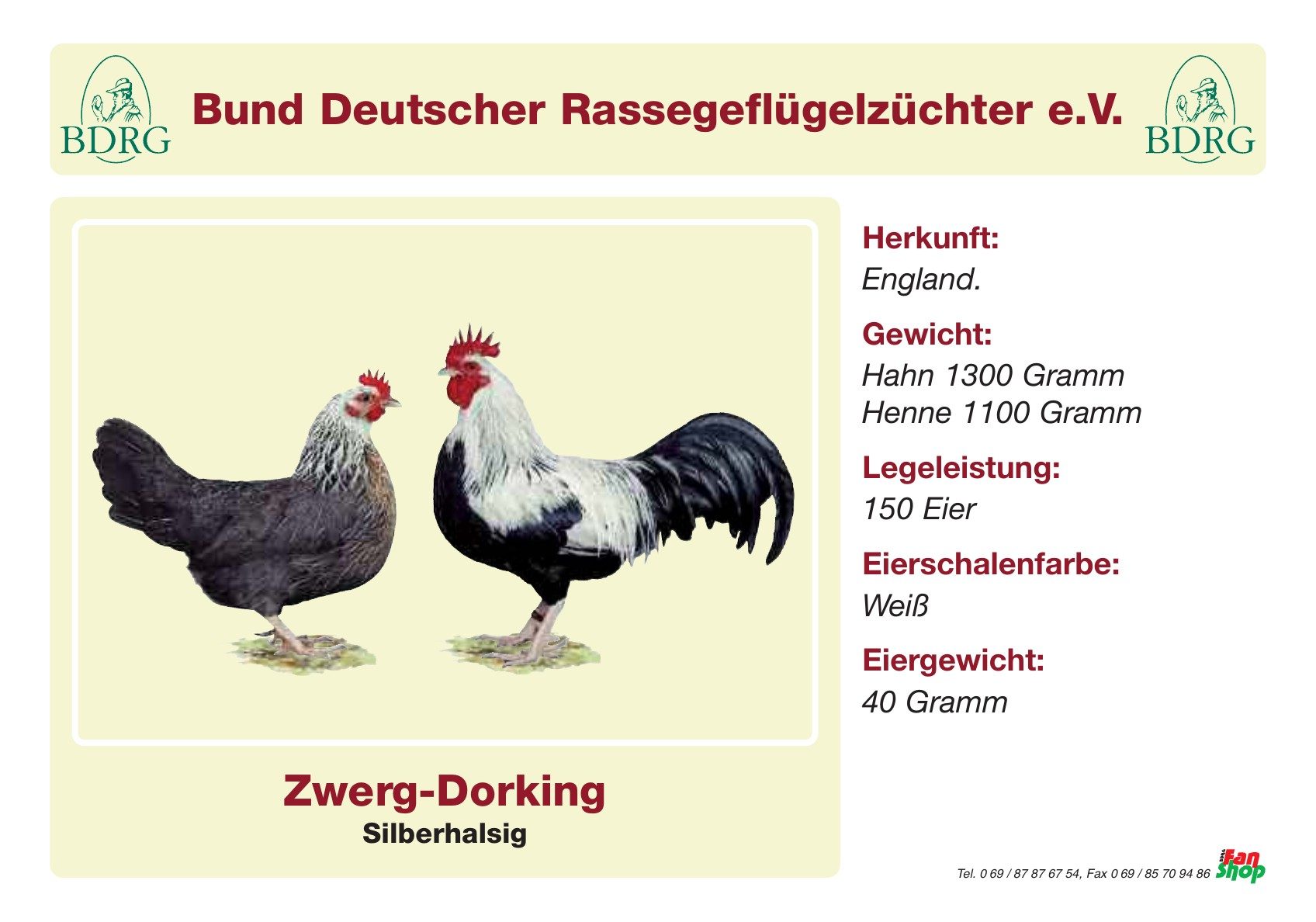 Rassetafel Zwerg-Dorking